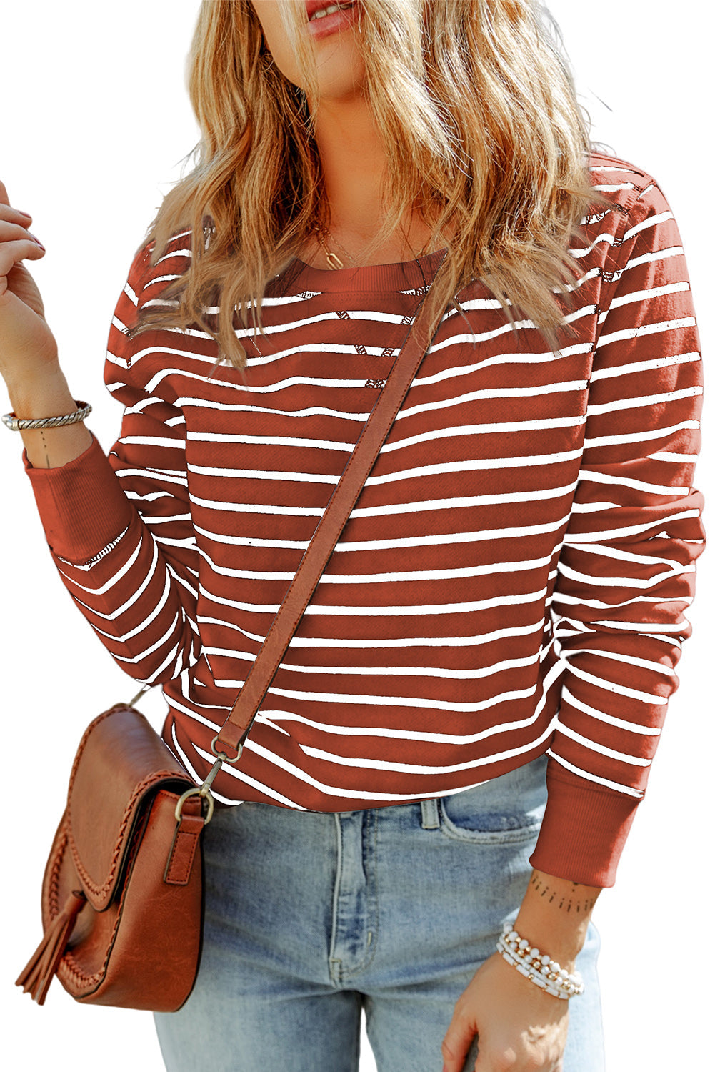 Stripe Printed Plus SIze Long Sleeve Top