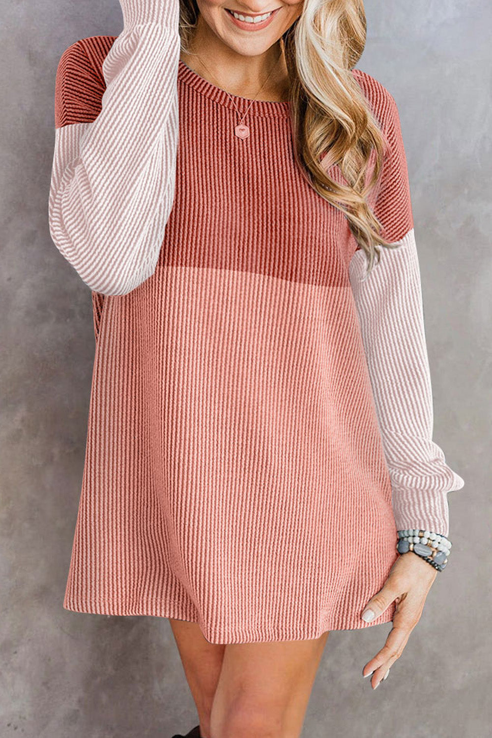 Clay Red Colorblock Corded Long Sleeve Mini Dress