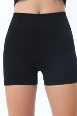 Black Textured Butt Lifting High Waist Yoga Shorts