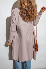 Khaki Draped Open Front Waffle Knit Cardigan