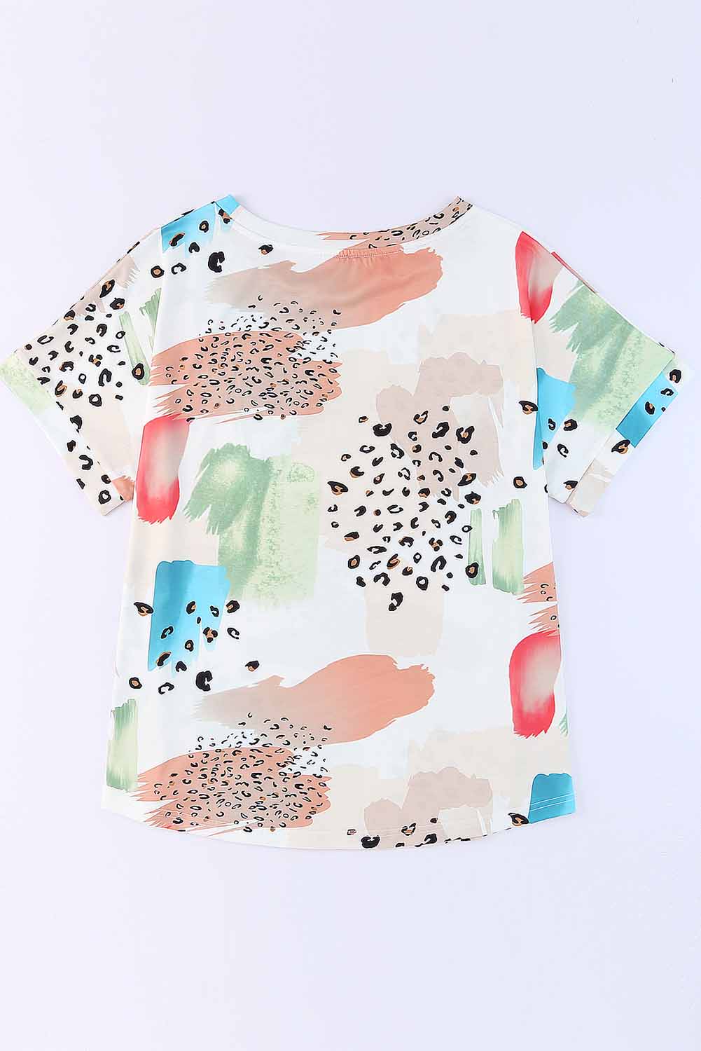 White Animal Watercolor Mixed Print Plus Size Top