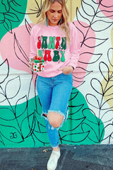 Pink SANTA BABY Sweet Floral Graphic Sweatshirt