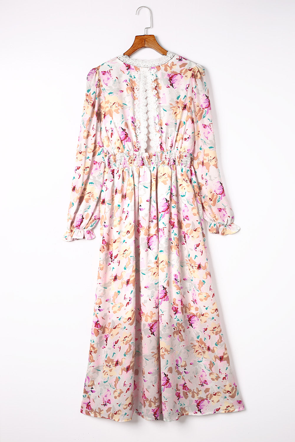 Pink Lace Patchwork Cut Out Back Floral Maxi Dress