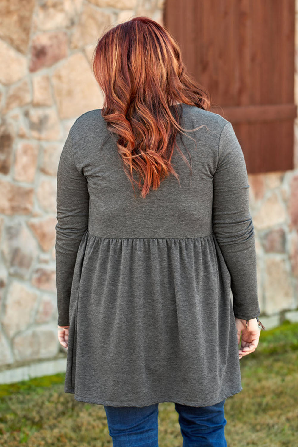 Gray Plus Size Open Front Ruffle Tunic Cardigan