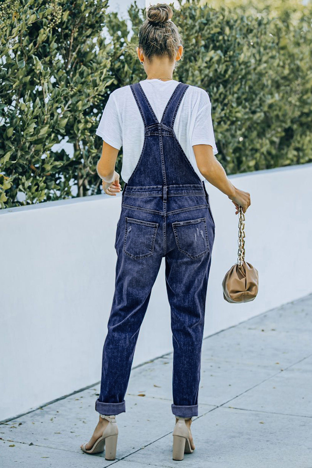 Black Distressed Bib Denim Overalls