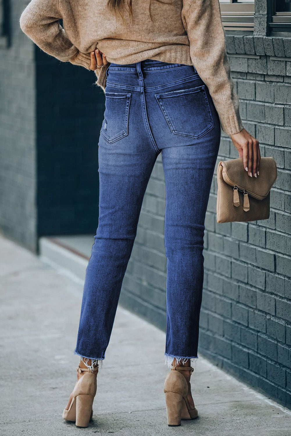 Blue High Waist Ankle-Length Skinny Jeans