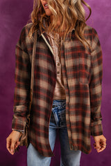 Red Plaid Zip Up Chest Pocket Shacket