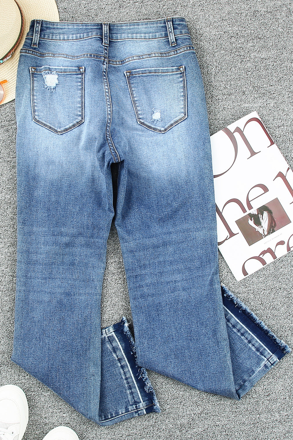 Sky Blue Distressed Holes Hollow-out Boyfriend Jeans