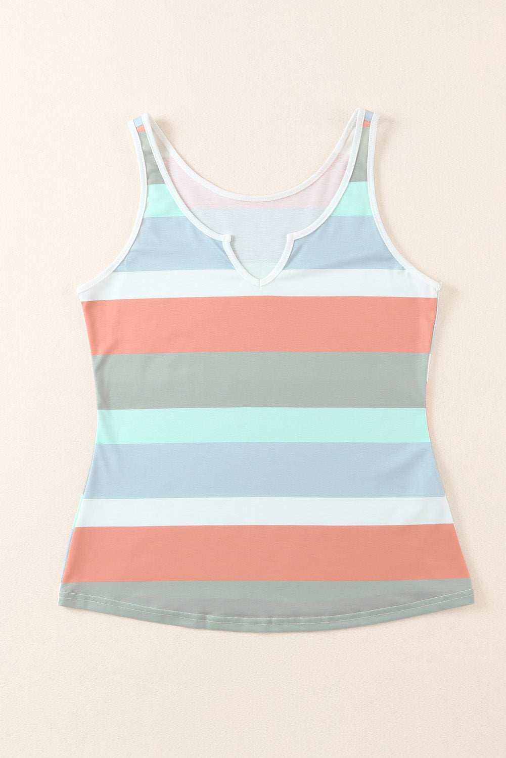 Rose Striped Color Block Notched Neck Tank Top