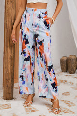 Multicolor Abstract Print High Waist Wide Leg Pants