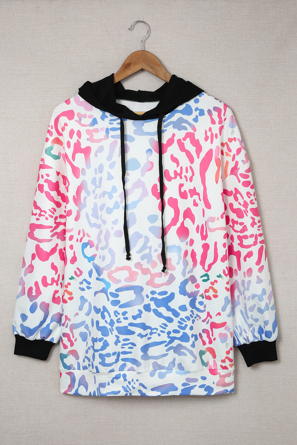 Multicolor Colorful Leopard Drawstring Splicing Hoodie