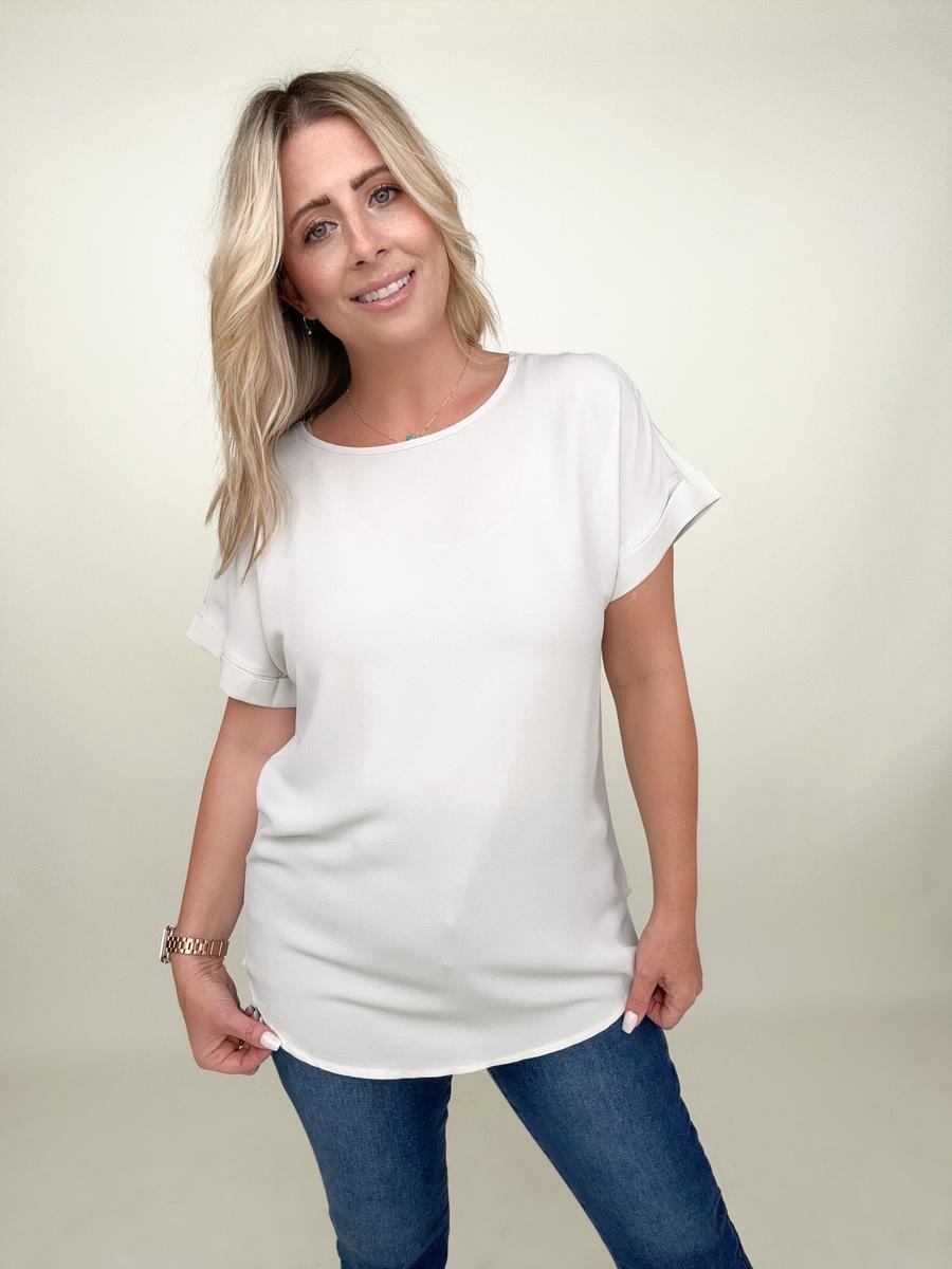 Rolled Sleeve Boat Neck Top