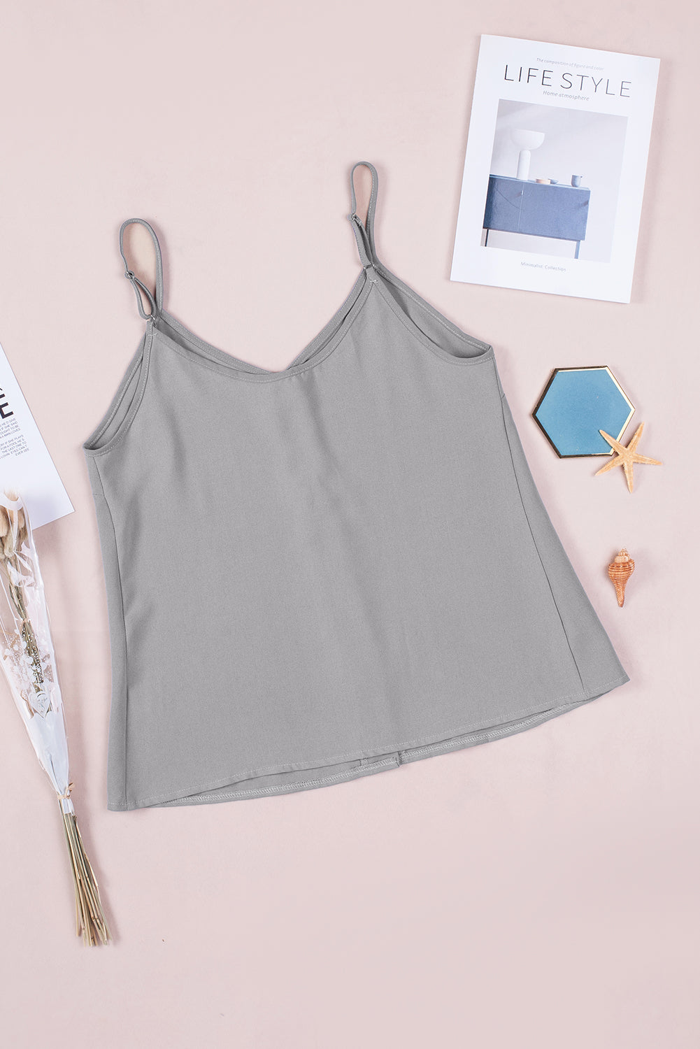 Gray Spaghetti Strap Buttoned Tank Top