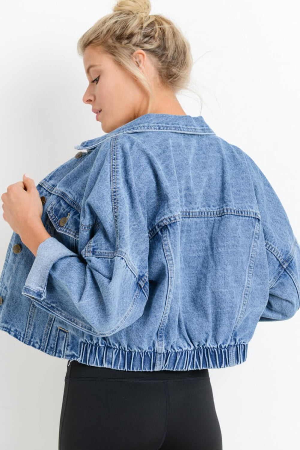 Sky Blue Medium Wash Chunky Cropped Denim Jacket