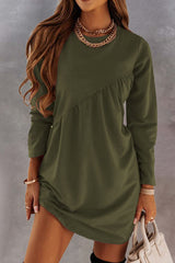 Green Irregular Seam Detail Long Sleeve T-shirt Dress