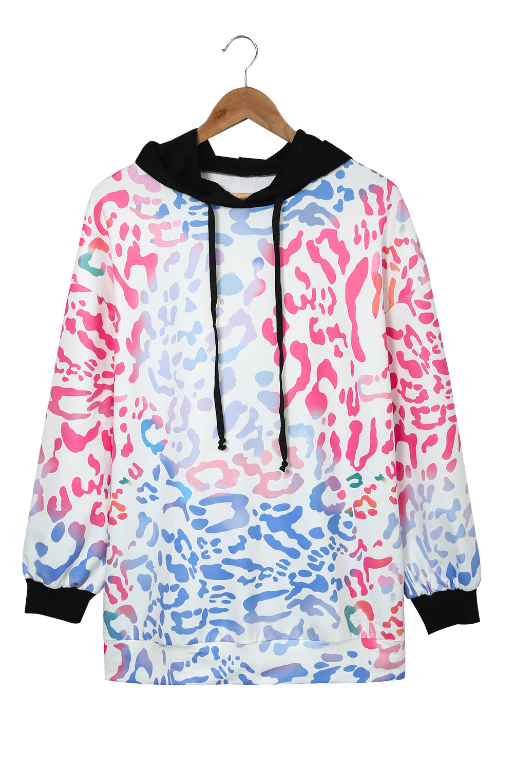 Multicolor Colorful Leopard Drawstring Splicing Hoodie