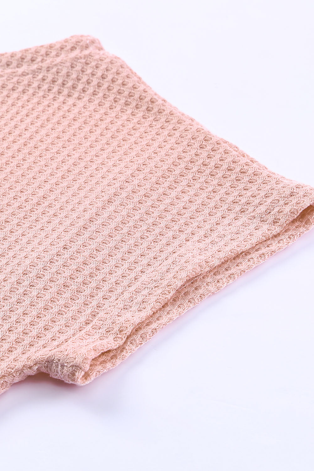 Pink Wide High Straight Neck Waffle Knit Top