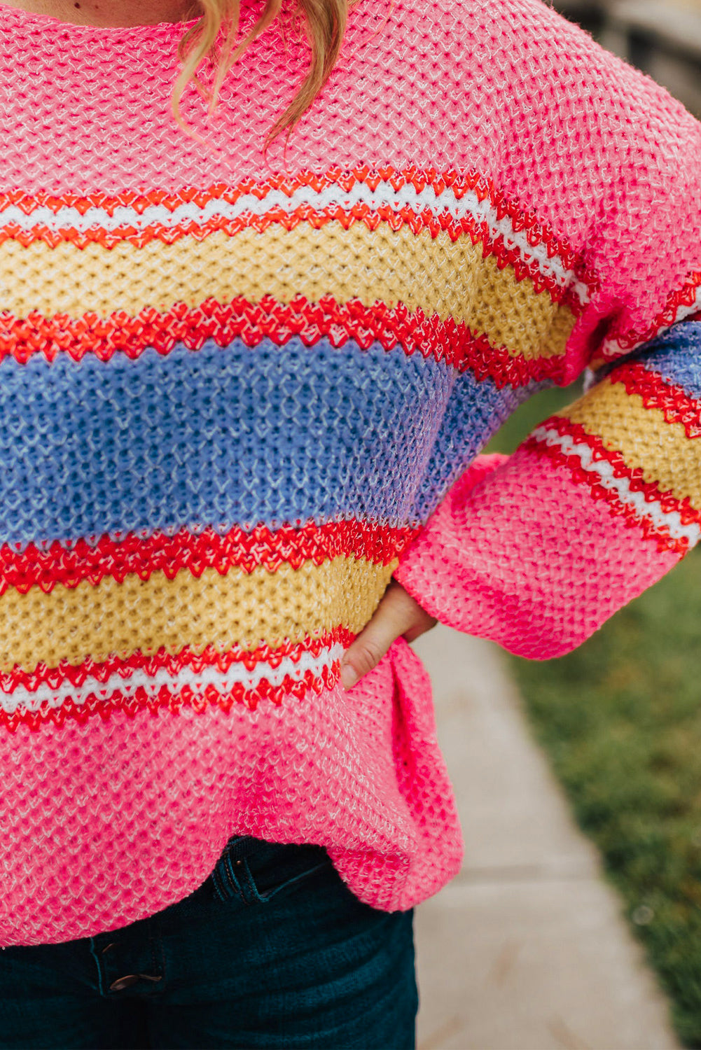 Pink Plus Size Stripe Oversized Sweater