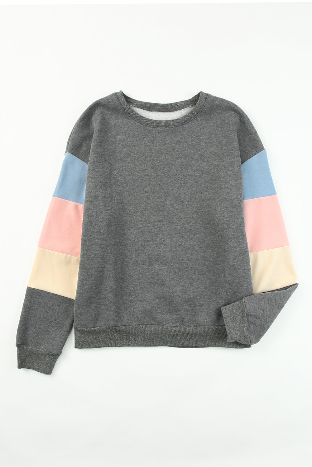 Blue Colorblock Long Sleeve Pullover Sweatshirt