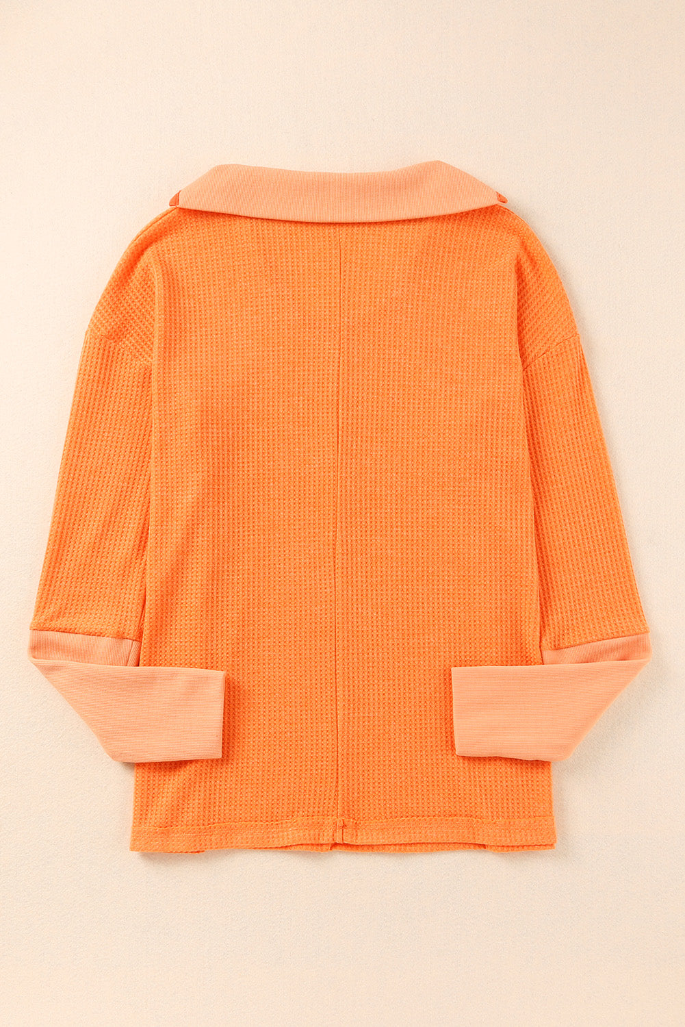 Orange Distressed Seam Trim Waffle Knit Top