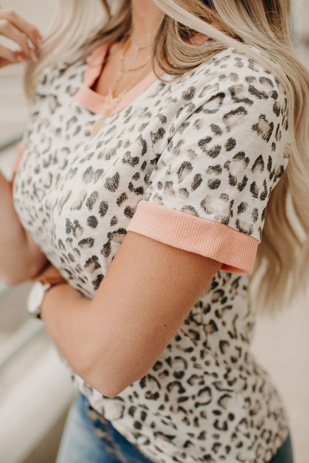 Leopard Fuzzy Print Contrast Trim Tank Top