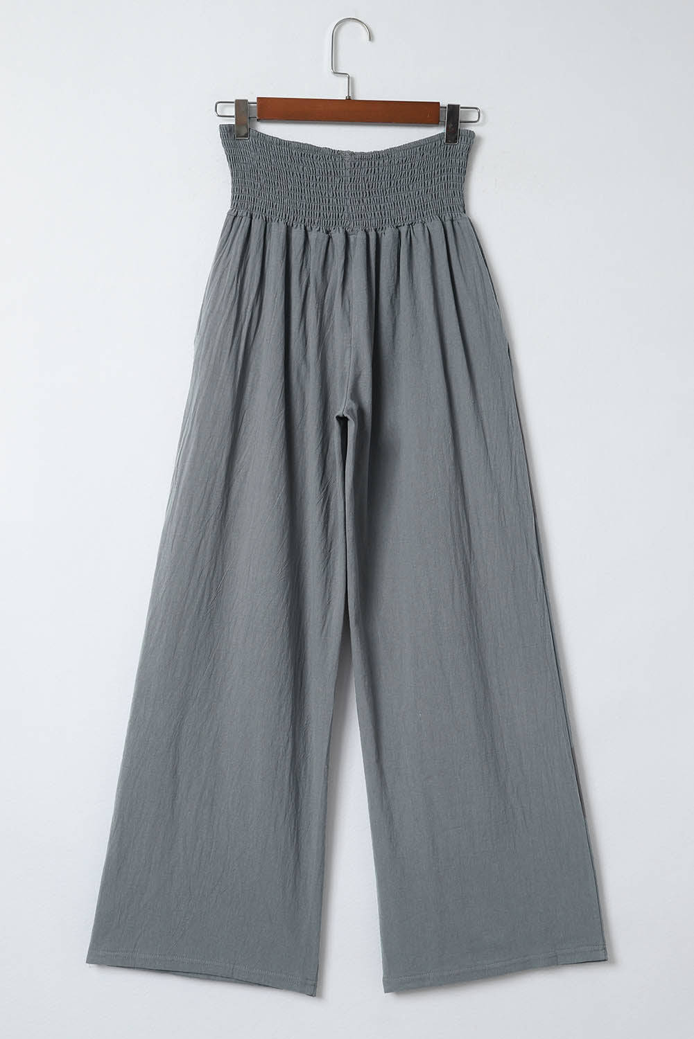 Black Smocked Wide Waistband High Waist Wide Leg Pants