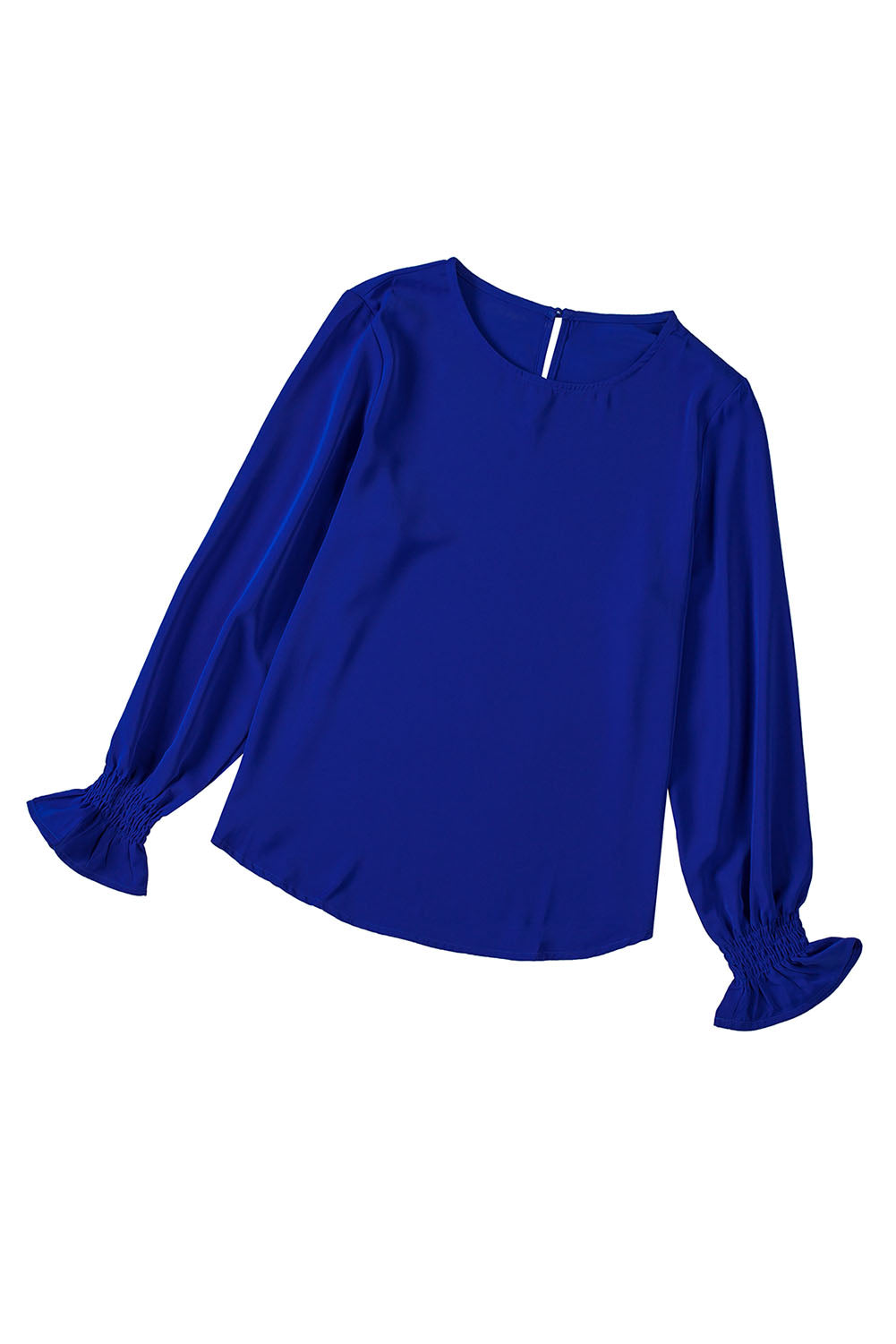 Sky Blue Crew Neck Ruffle Bubble Sleeve Top