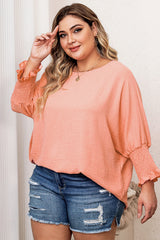 Pink Plus Size Shirred Cuffs Shift Loose Top