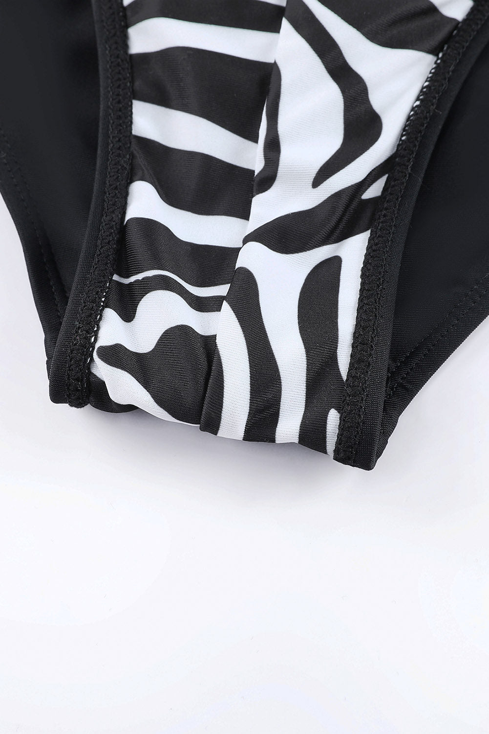 Black Asymmetric Strappy Zebra Print High Waist Bikini