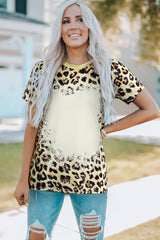 Leopard Leopard Bleached O-neck T Shirt