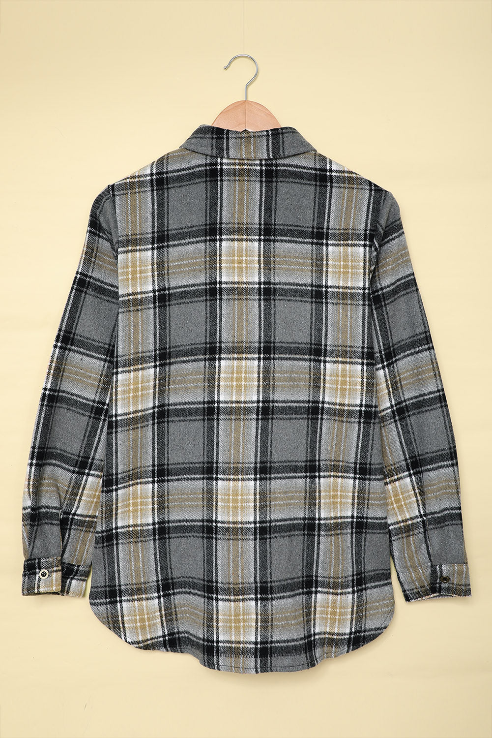 Black Oversize Rounded Hem Plaid Shacket with Slits