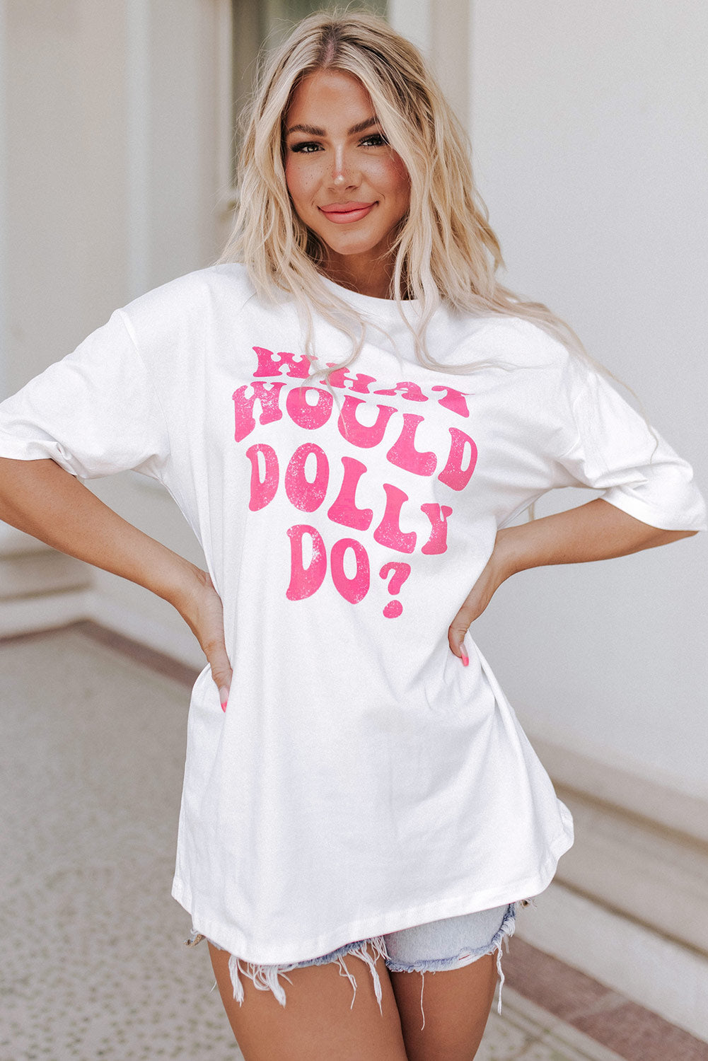 Beige WHAT WOULD DOLLY DO Printed Boyfriend T Shirt