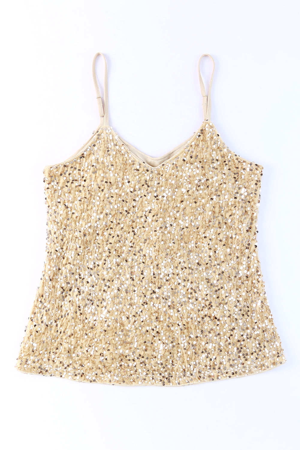 Apricot Sequin Adjustable Straps Tank Top