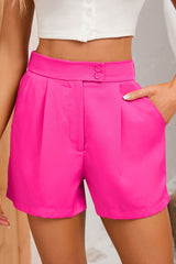 Pink Front Buttons Pleated Tailored Shorts