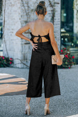 Black Ruffled Strapless Wide Leg Jumpsuit