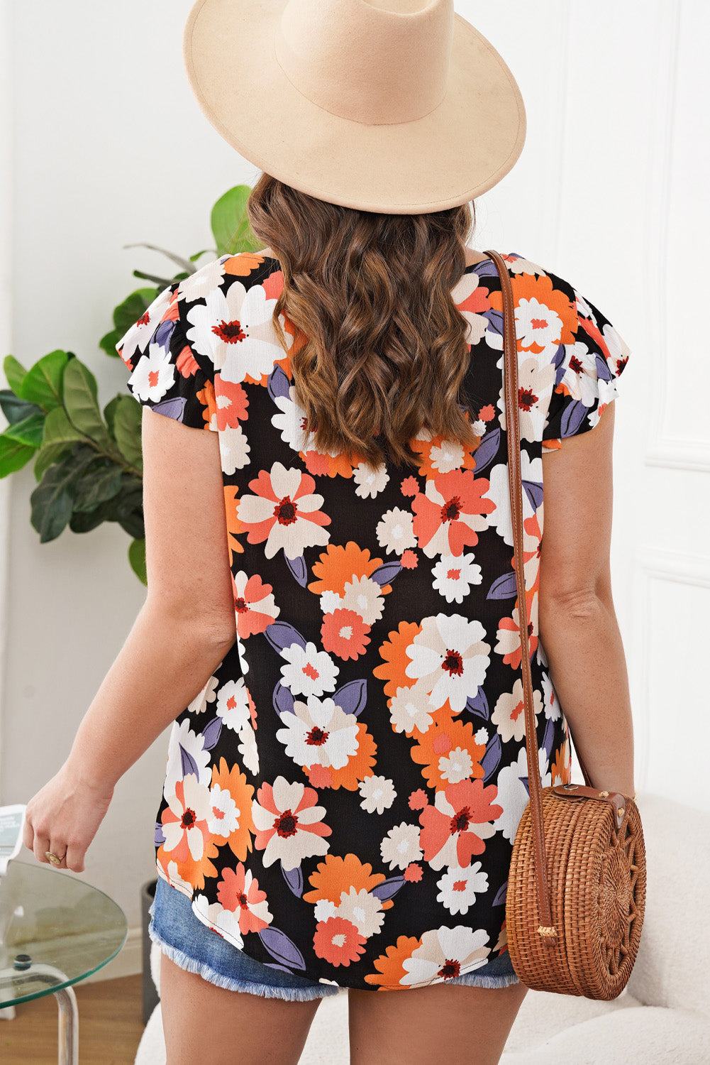 Multicolor Ruffle Sleeve Floral Plus Size Top