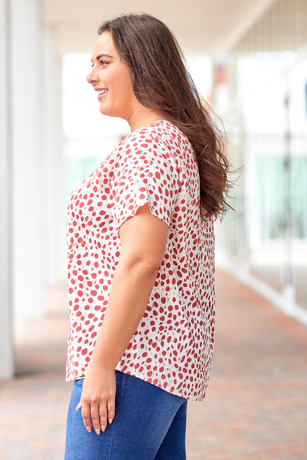 Plus Size Leopard V Neck Short Sleeve Shift Top