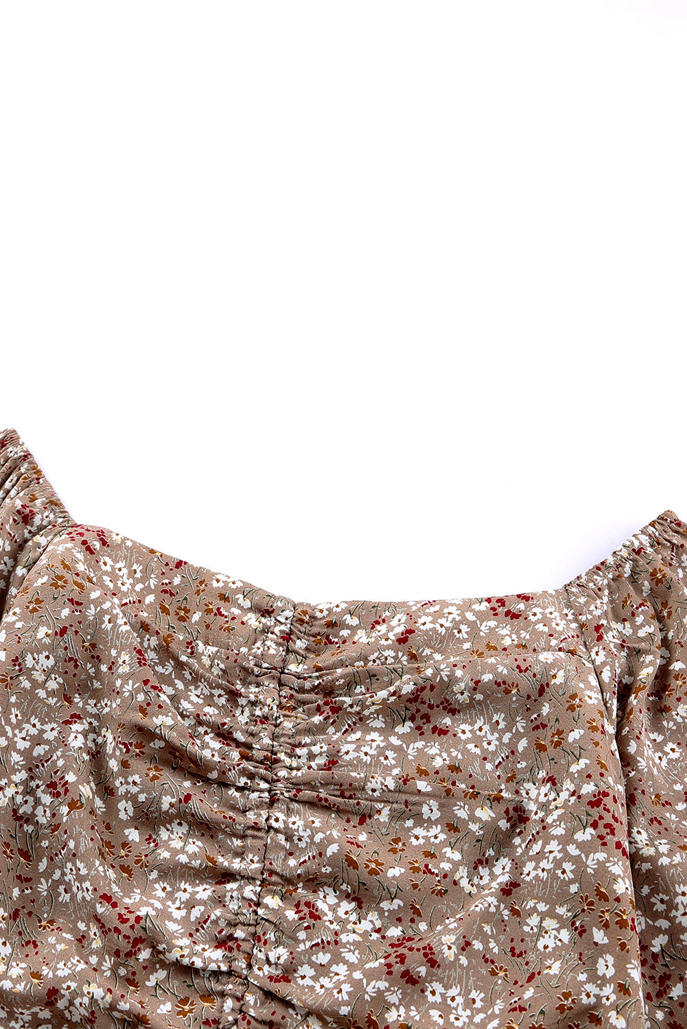 Brown Floral Print Off Shoulder Ruched Crop Top