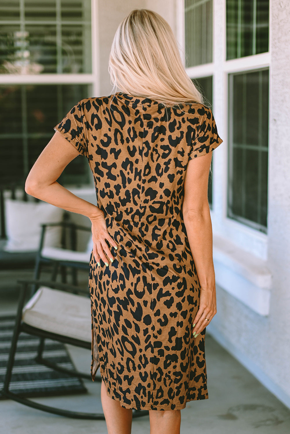 Leopard MAMA Letter Print Slit T-Shirt Dress