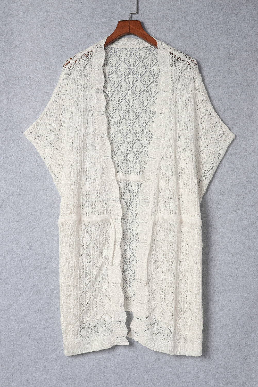 White Crochet Open Front Kimono with Slits