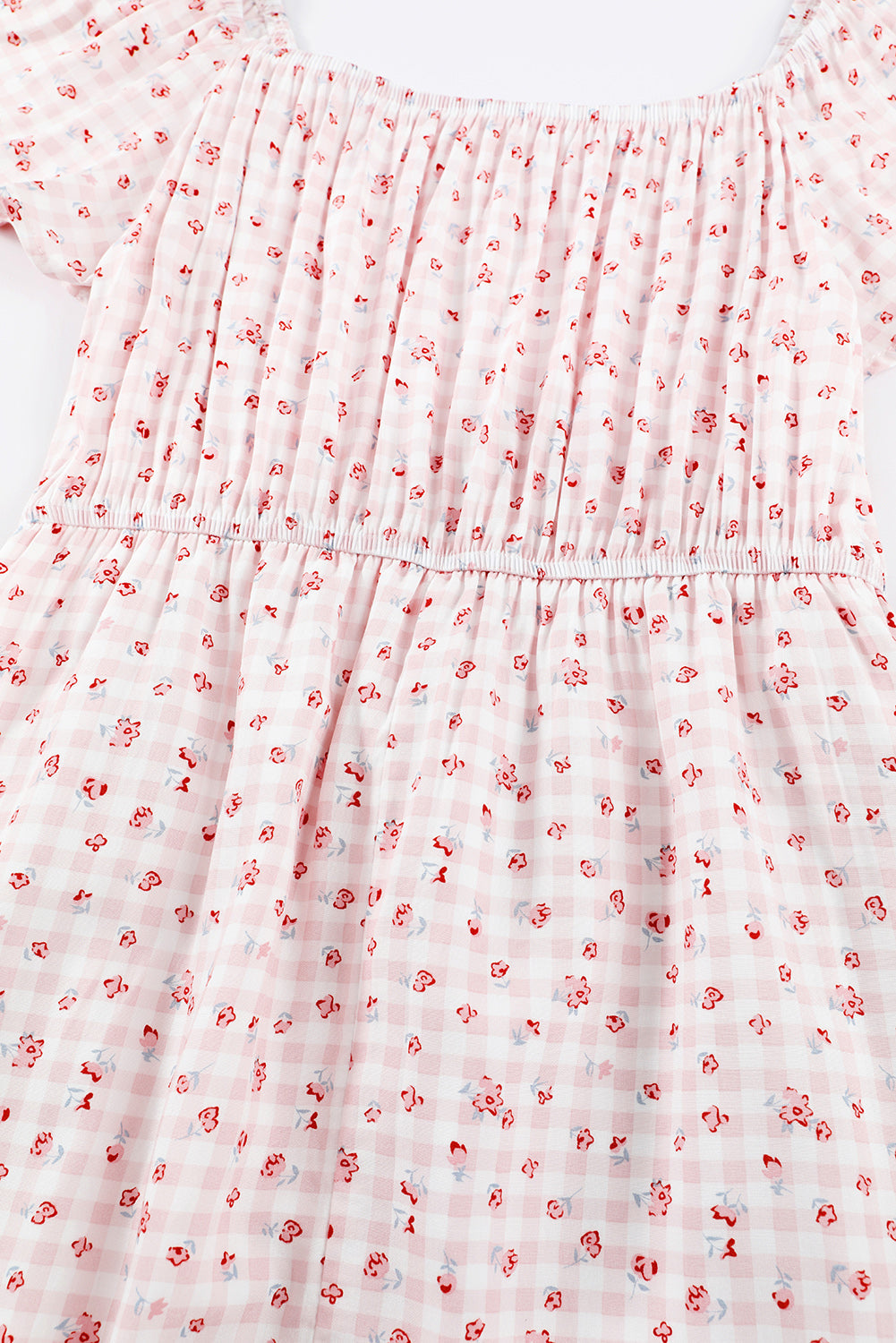 Pink Elastic Waist Ruffled Hem Floral Dress