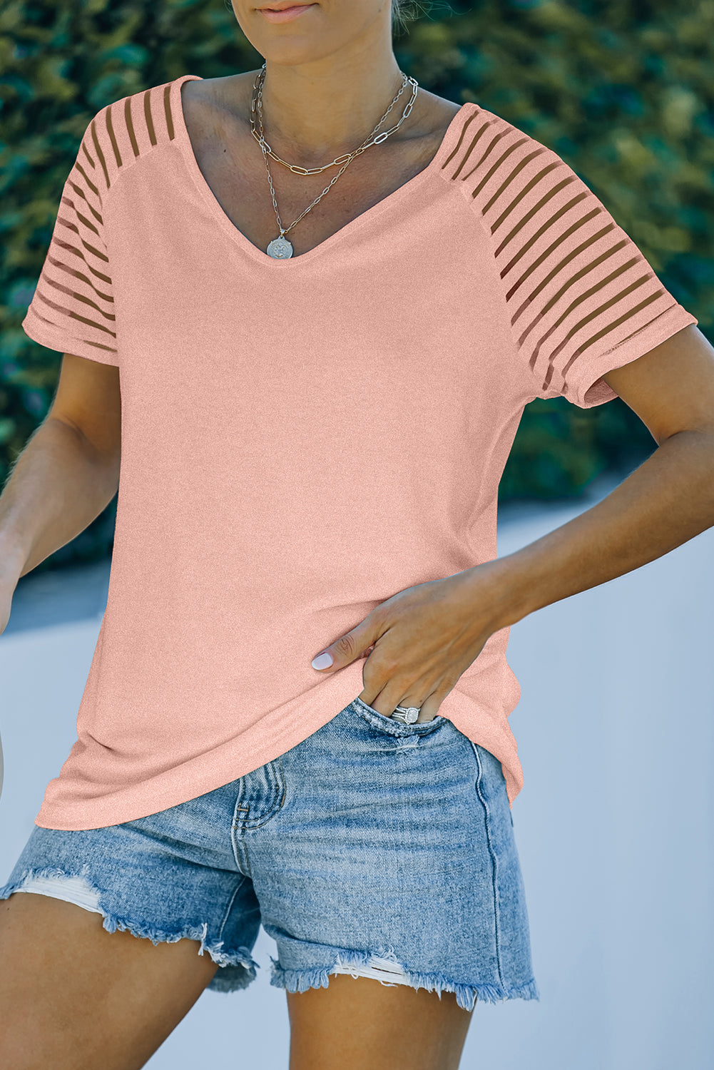 Pink Striped Raglan Sleeve Tee