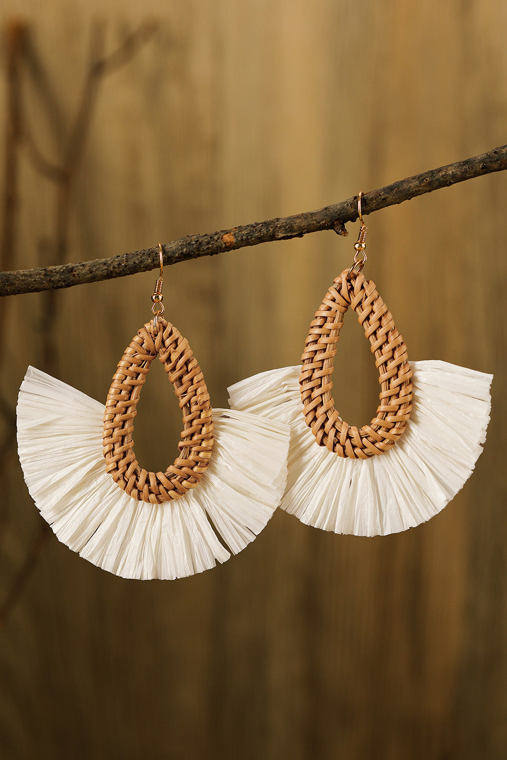 Beige Bohemian Semi-circle Woven Drop Earrings