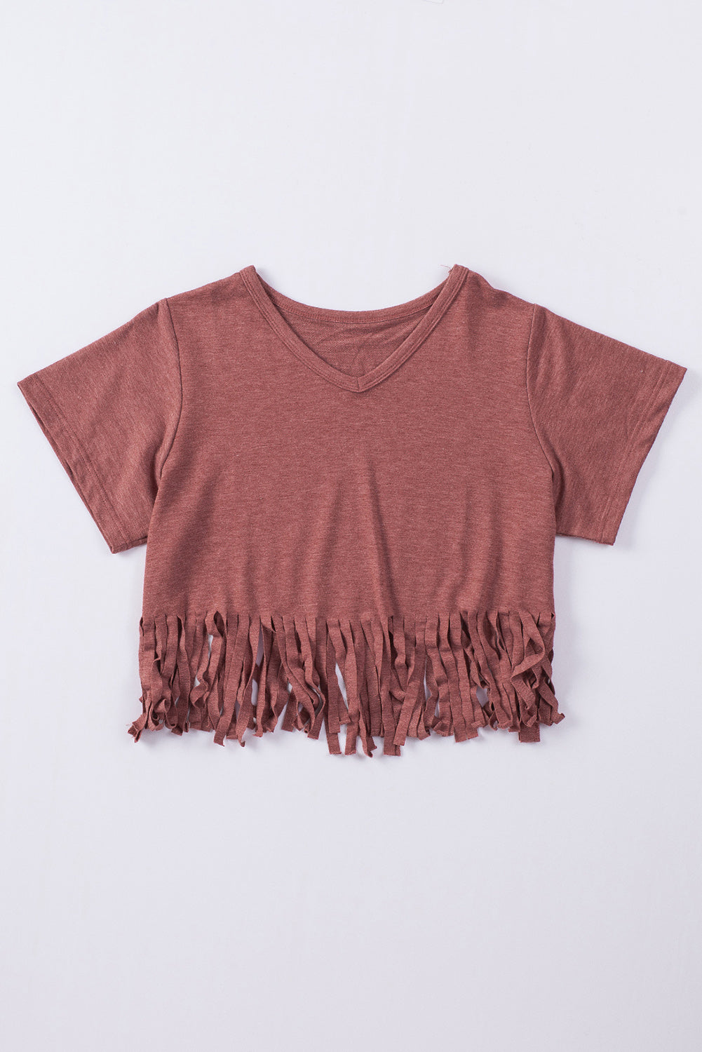 Black Fringe Hem V Neck T Shirt