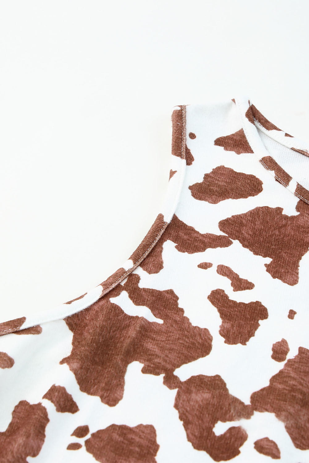 Brown Cow Print Crew Neck Tank Top