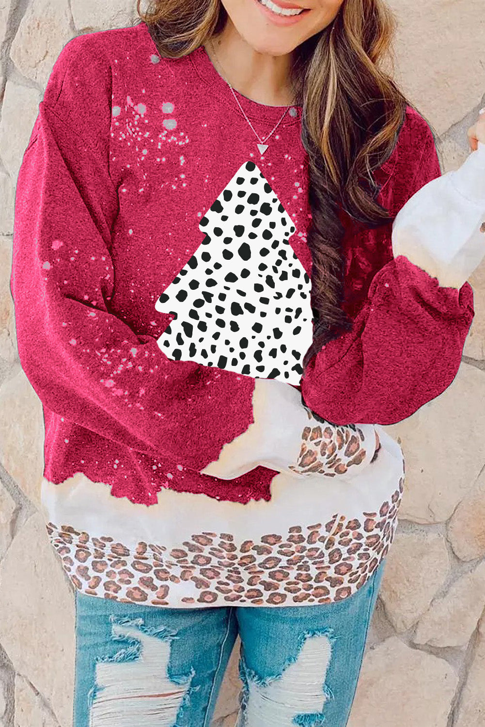 Black Leopard Bleached Pullover Sweatshirt