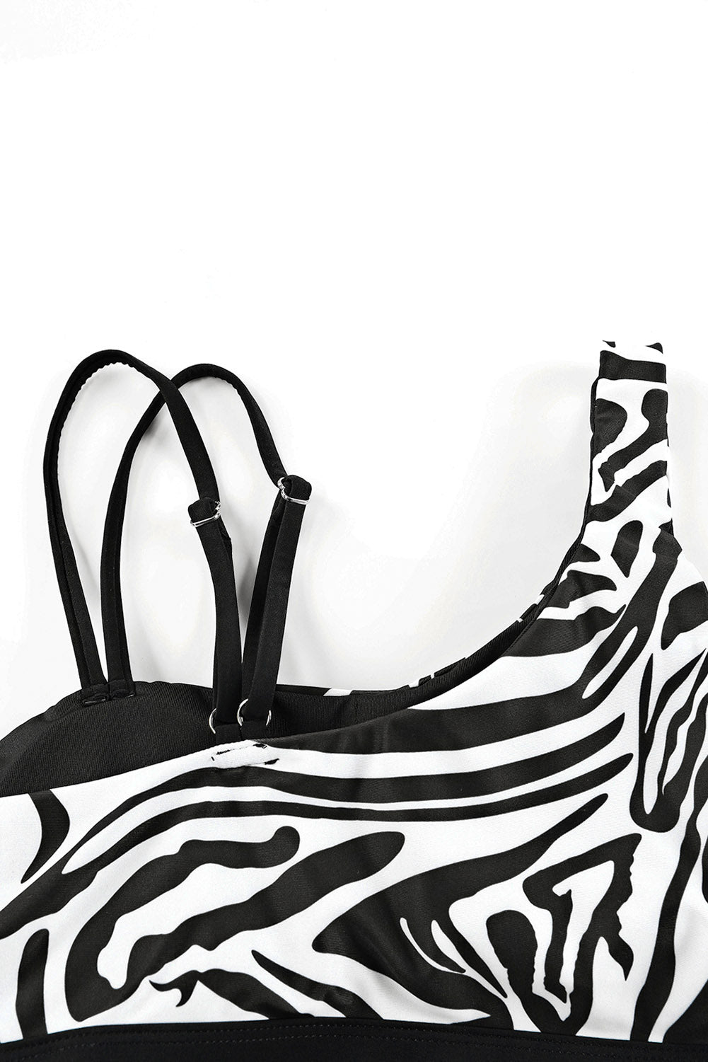 Black Asymmetric Strappy Zebra Print High Waist Bikini