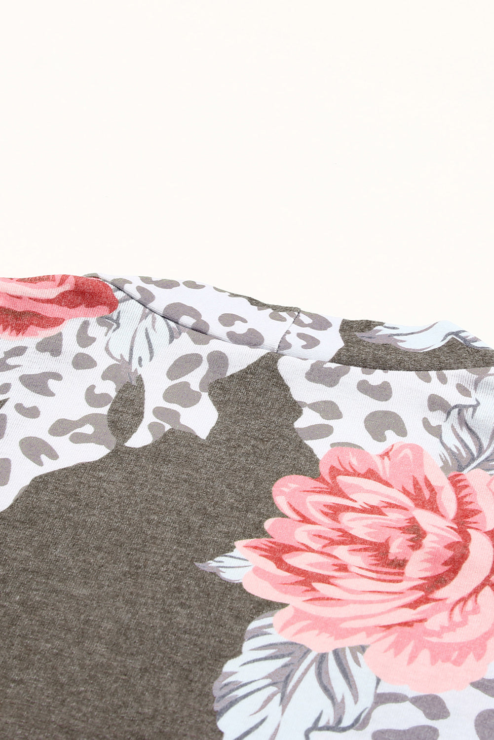 Brown Striped Cuffs Floral Print Long Cardigan