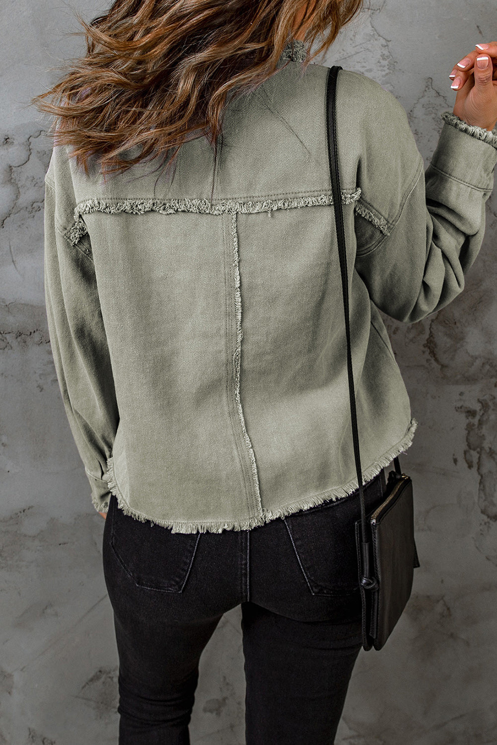 Distressed Flap Pockets Frayed Hemline Denim Jacket