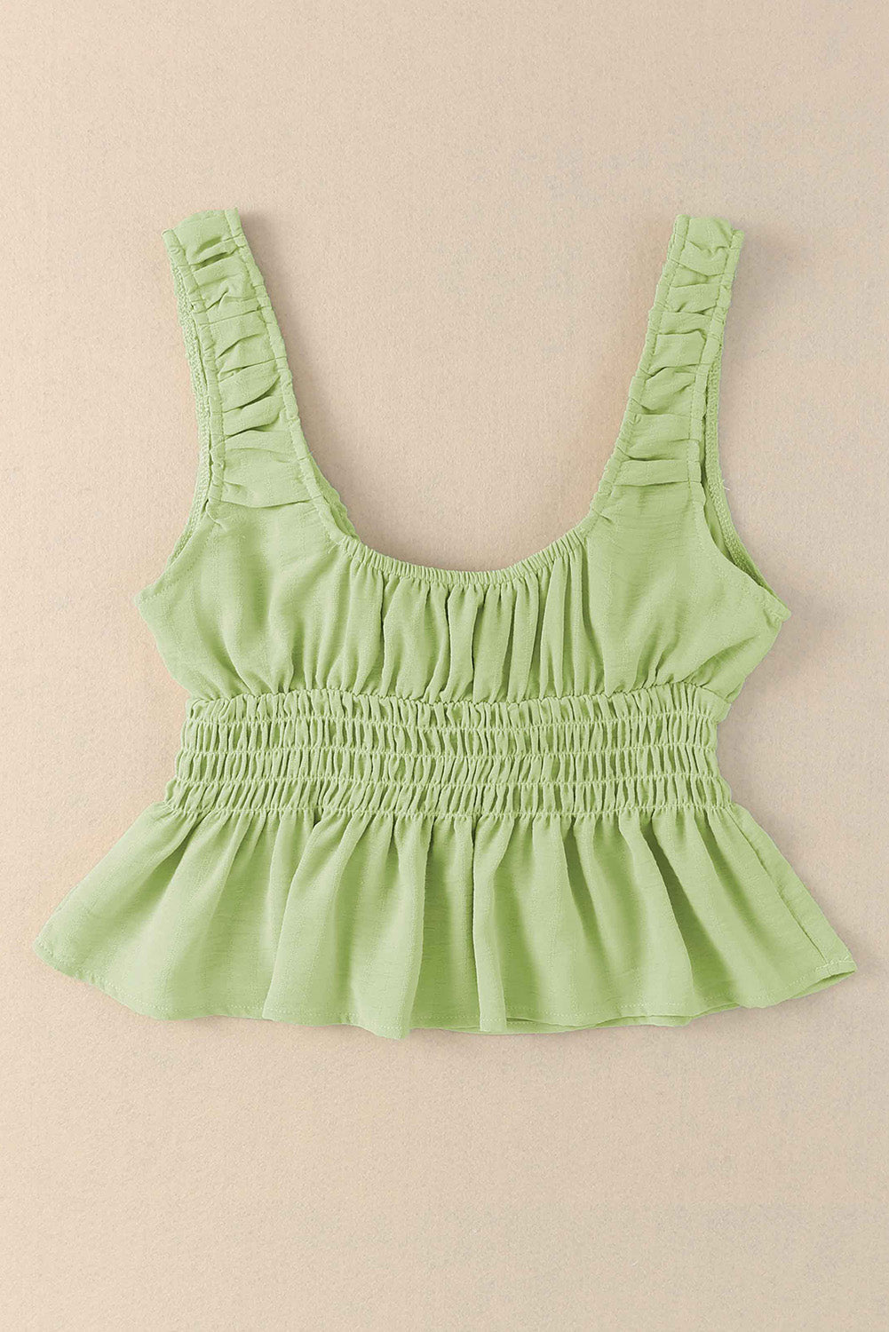 Green Drawstring Ruched Smocked Peplum Tank Top